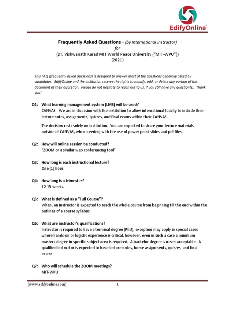 Edify-MIT WPU-Instructor FAQ-25Oct2021 | PDF | Textbook | Books