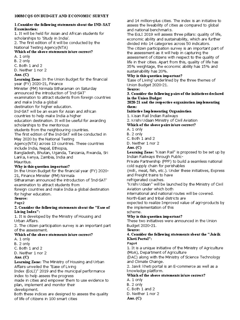 100MCQS On Budget and Economic Survey PDF Government Budget Balance
