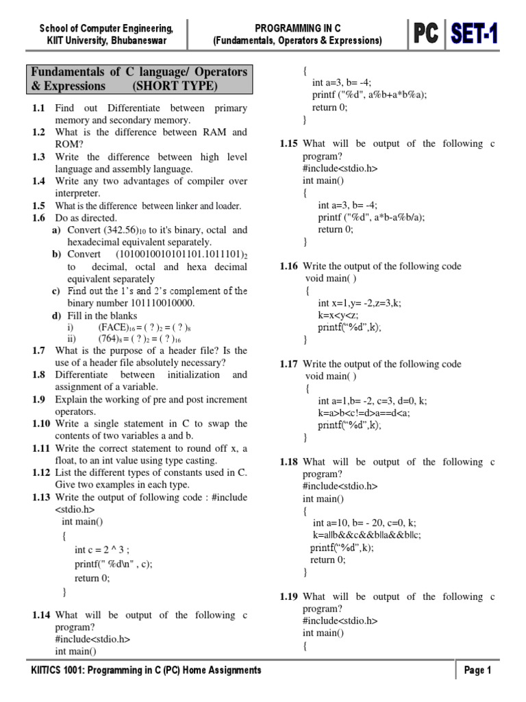 Set-1 PC Fundamentals Home Assignment | PDF | Integer (Computer Science ...