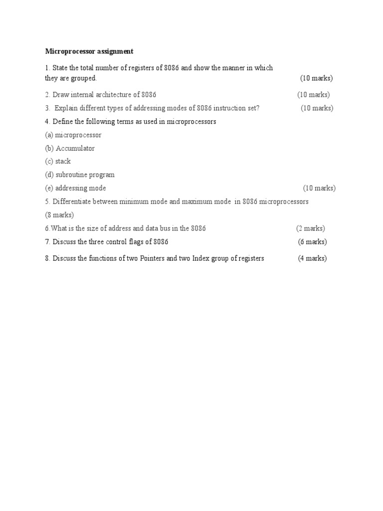 microprocessor assignment questions