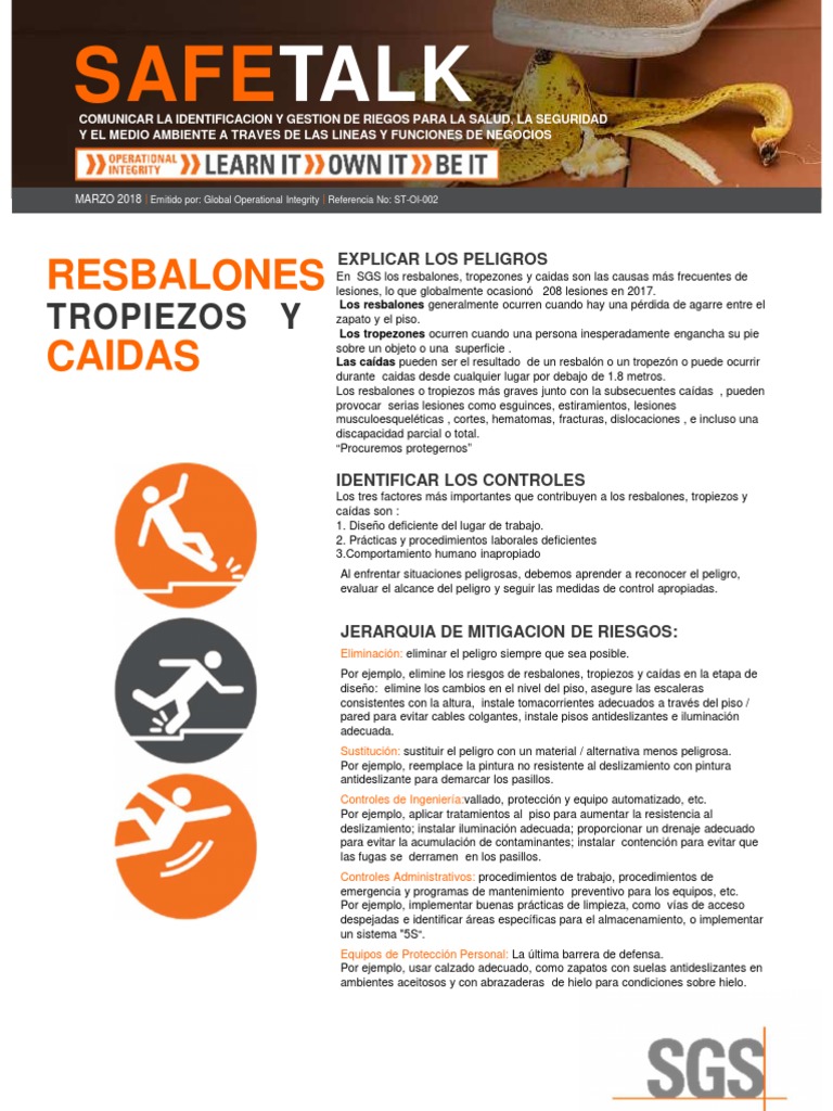 SGS-OI-Safe Talk - 02 - Slips Trips and Falls-A4-SP | PDF | Ciencias de ...