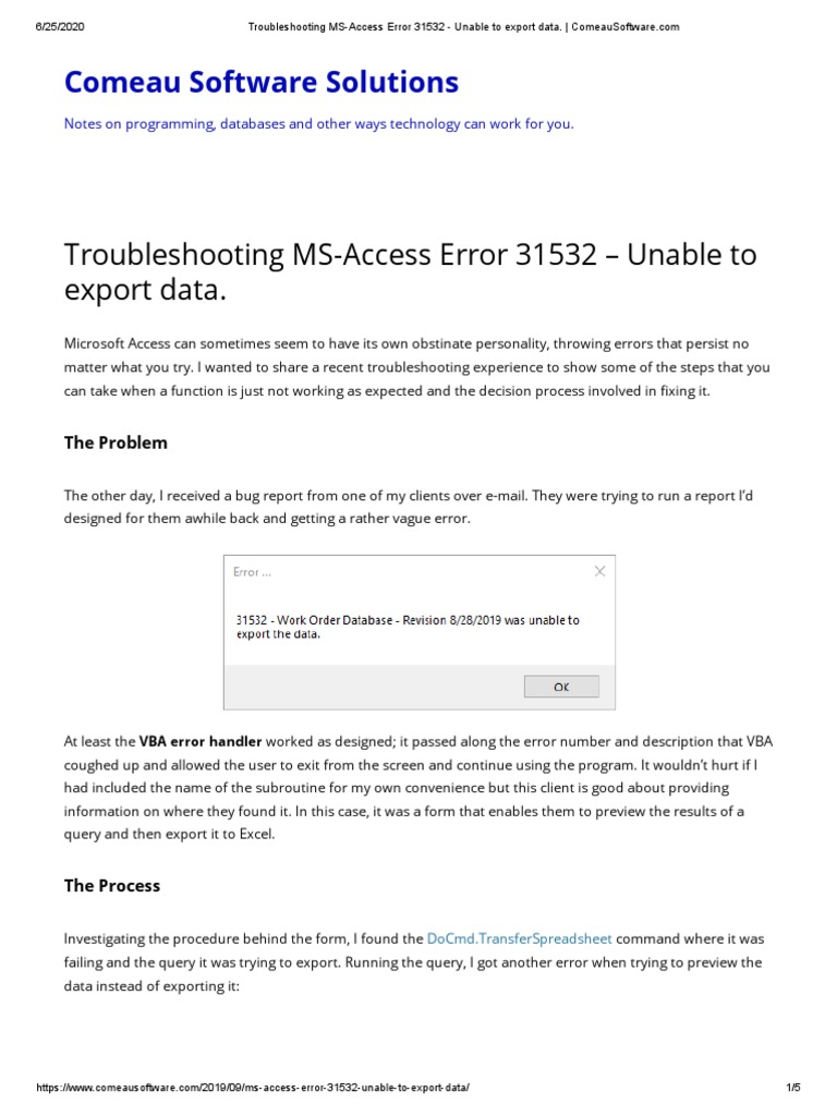 Troubleshooting MS-Access Error 31532 - Unable To Export Data ...