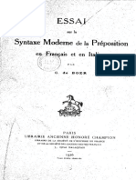 Essai Sur La Syntaxe Moderne de La Préposition en Français Et en L'italien by Cornelis de Boer