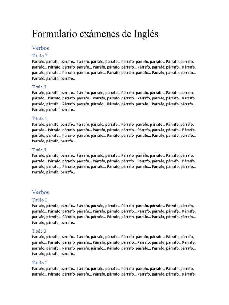 Formulario Resumen para Examen Ingles PDF