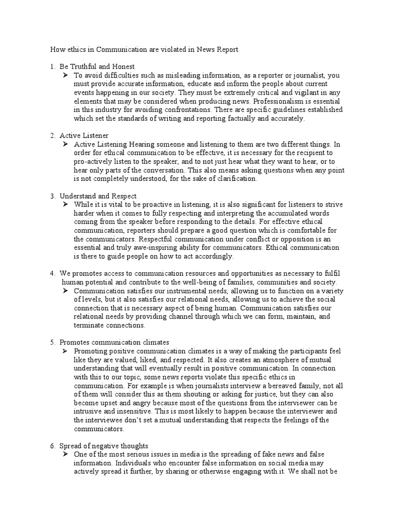 Ethics in Communication | PDF | Communication | News