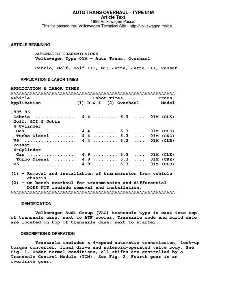 01M Transmission Overhaul Guide | PDF | Automatic Transmission | Clutch