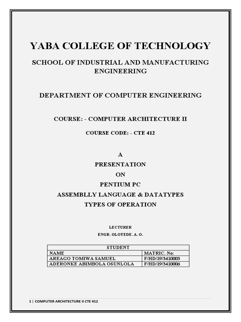 Computer Architecture II Cte 412 Presentation | PDF | Assembly Language ...