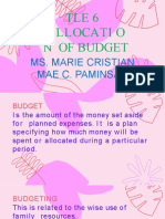 TLE Allocati O N of Budget: Ms. Marie Cristian Mae C. Paminsan
