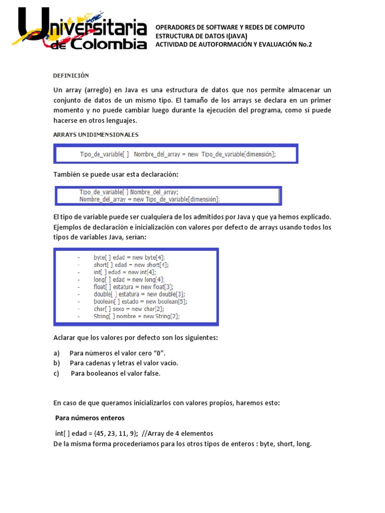 Inicialización de Arreglos en Java | PDF | Java (lenguaje de ...