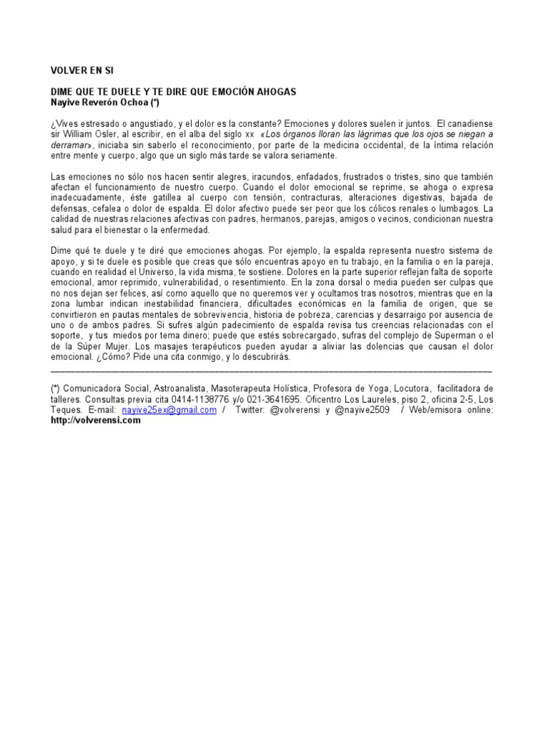 Dime Que Te Duele Y Te Dire Que Emoción Ahogas Pdf Las Emociones