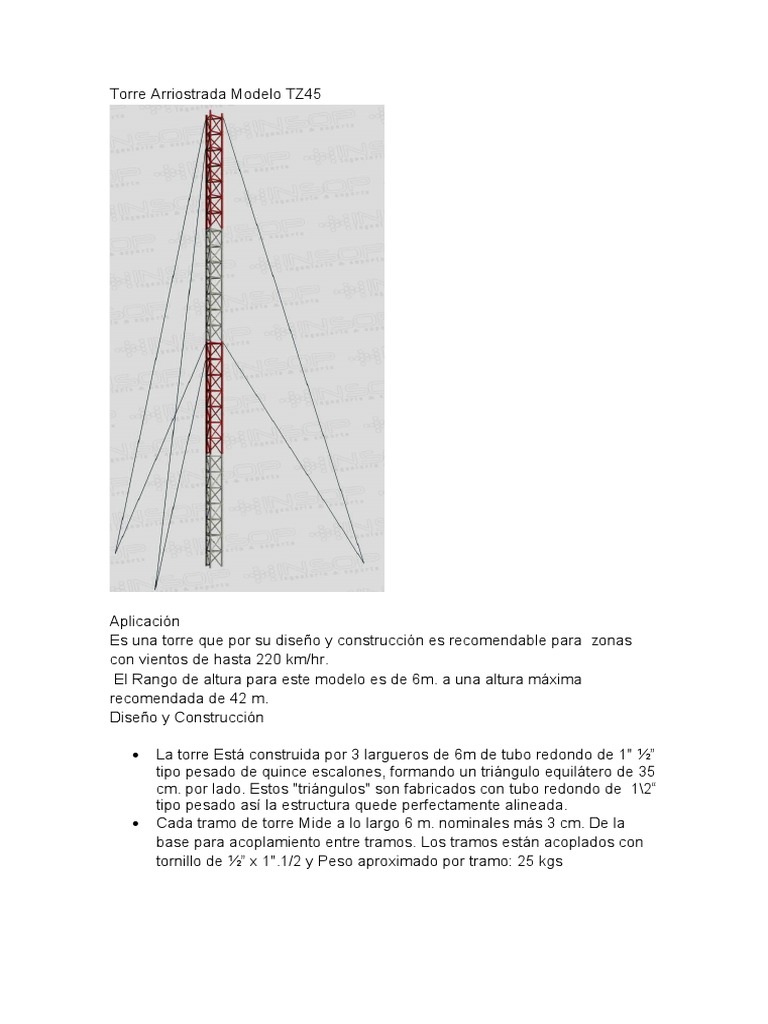 Torre Arriostrada Modelo TZ45 | PDF | Hormigón | Fundación (Ingeniería)