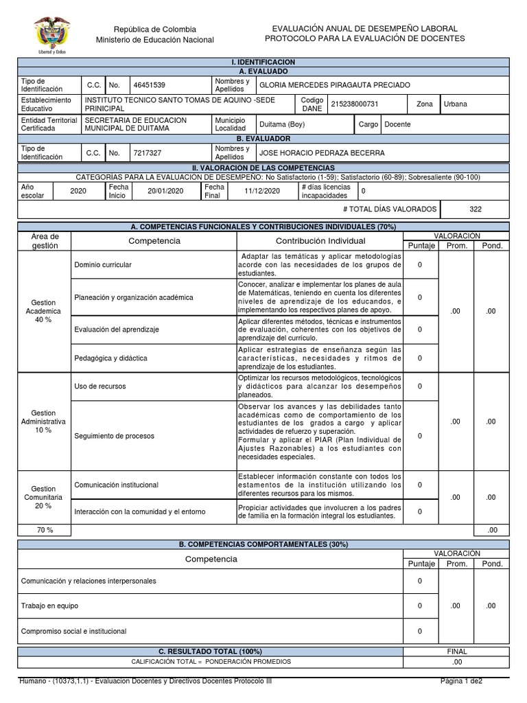 Evaluación Docente 2020 Colombia | PDF | Evaluación | Plan de estudios