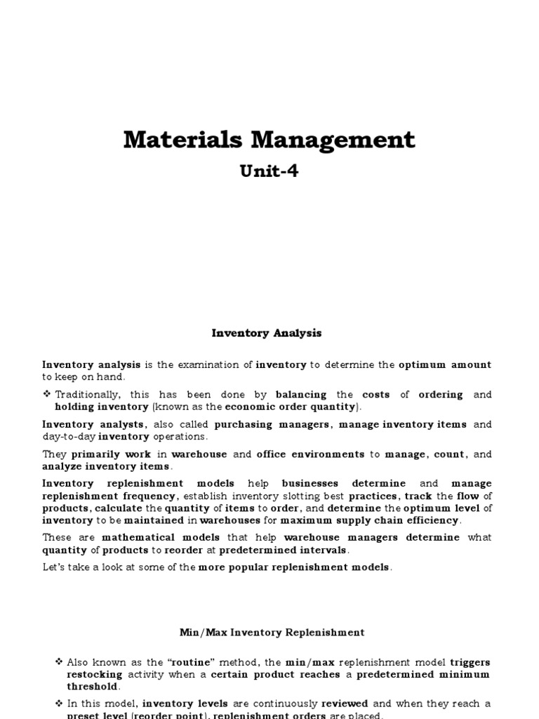 Materials ManagementUnit4 PDF Inventory Warehouse