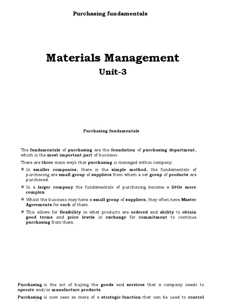 Materials ManagementUnit3 PDF Inventory Procurement