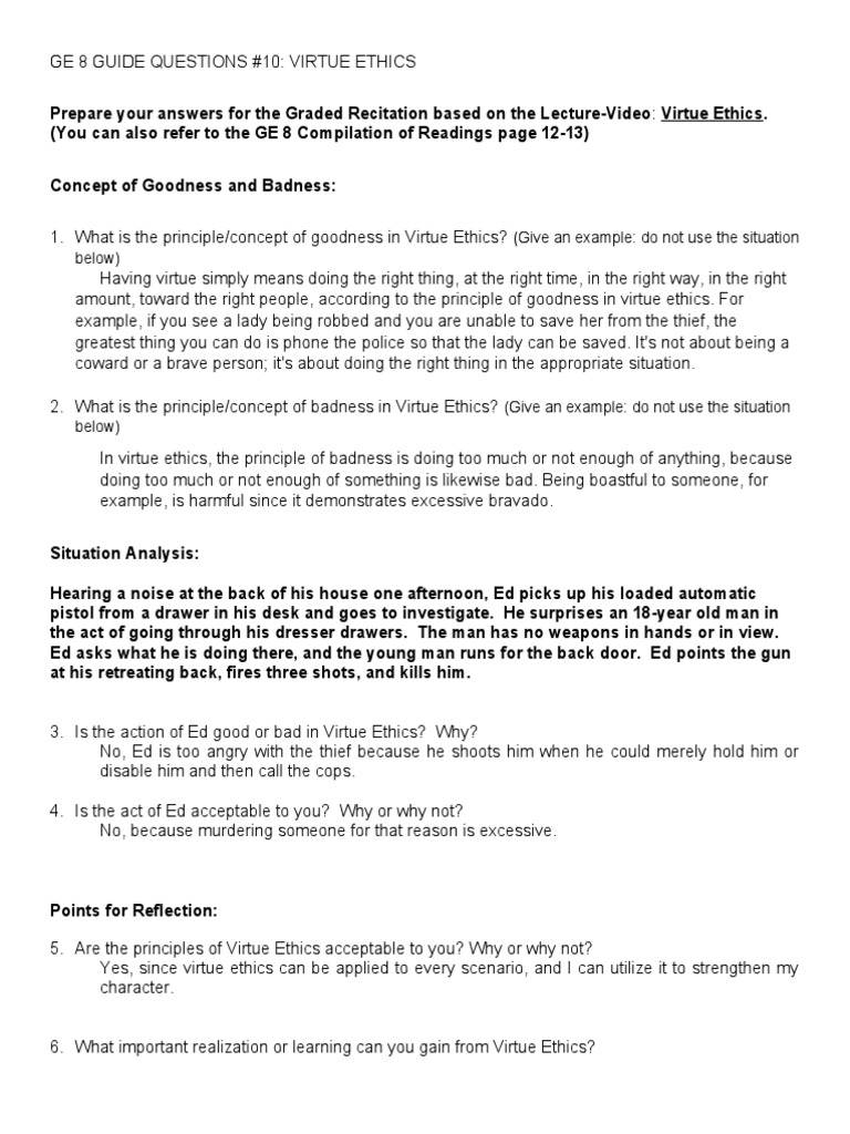 Ge8 Guide Questions #10 (Virtue Ethics) | PDF | Self-Improvement