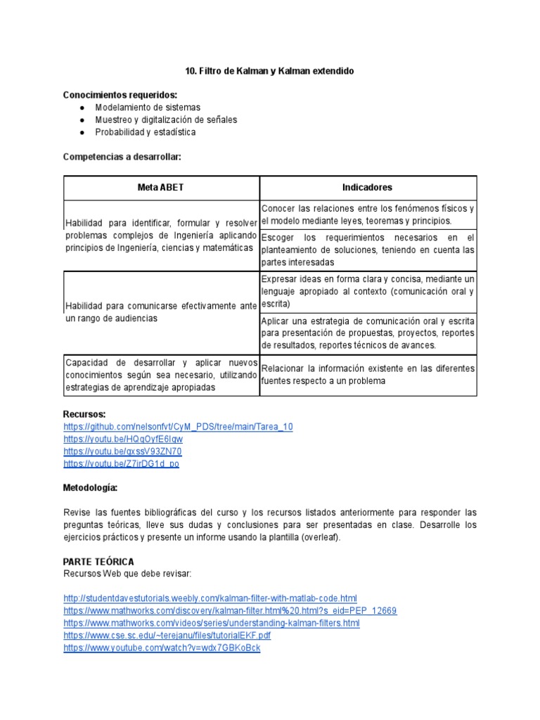 Filtro de Kalman y Filtro Extendido de Kalman PDF Filtro Kalman