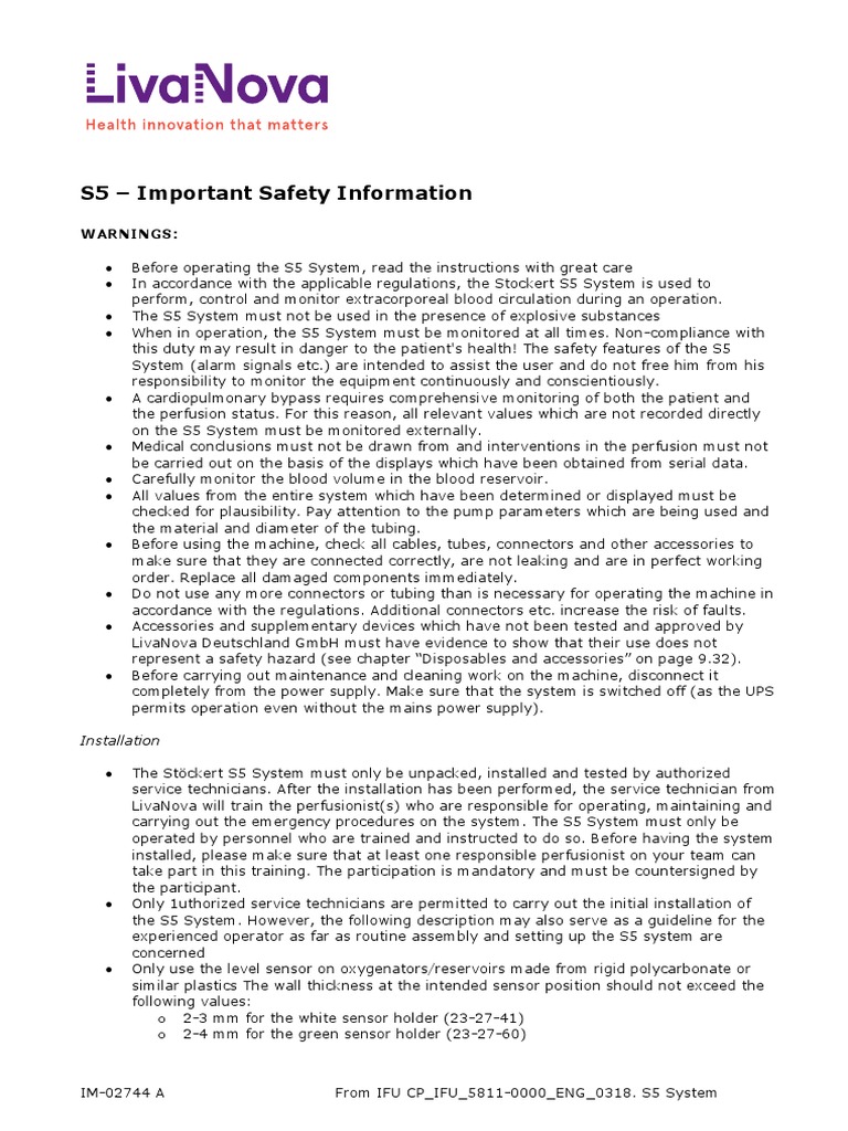 Sorin s5 Safety-Info - s5 - For-Website | PDF | Pump | Pipe (Fluid ...