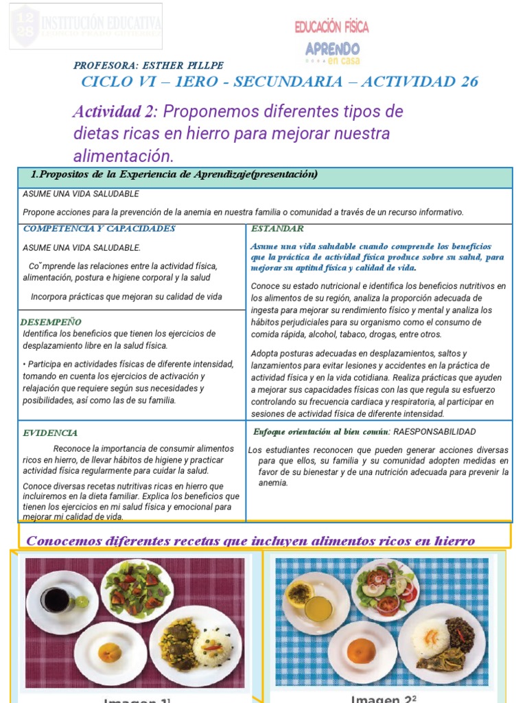 26 Semana 1ero A-B Sec. (1horas) A | PDF | Nutrición | Dieta y nutrición