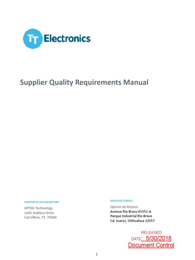 Supplier Quality Requirements Manual PDF Iso 9000 Packaging And