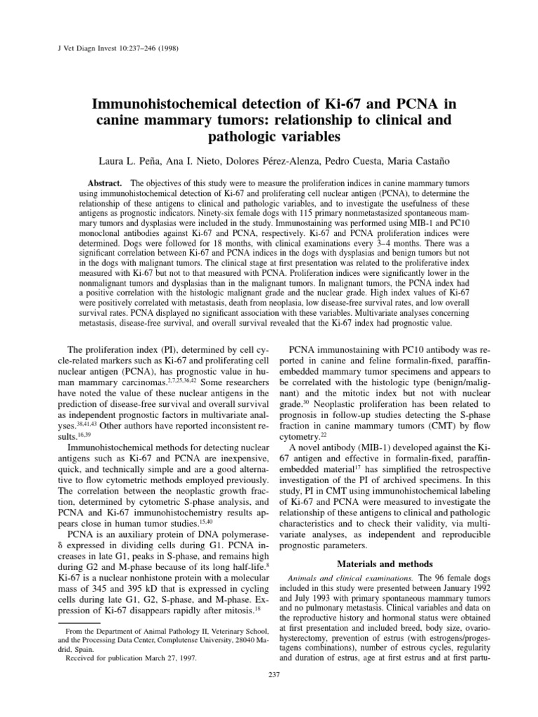 Immunohistochemical Detection of Ki-67 and PCNA in Caninemammary Tumors ...