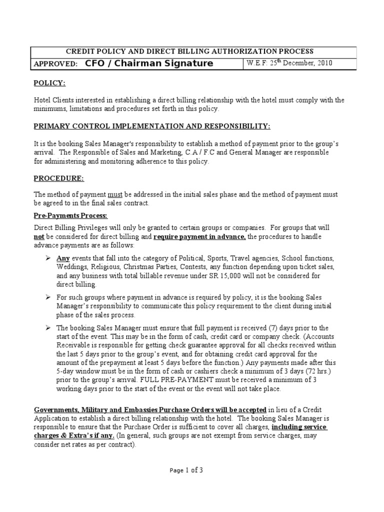 Hotel Accounting Policies and Procedures Manual Credit Card Payments