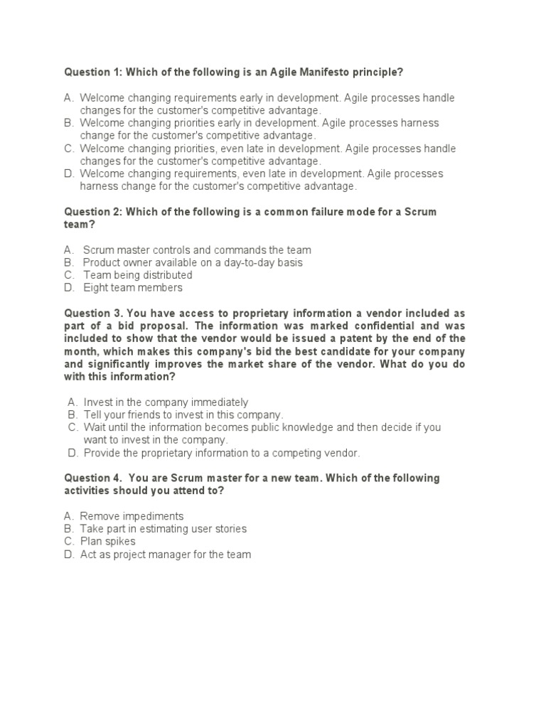 Agile Questions Set 1 Pdf Scrum Software Development Agile