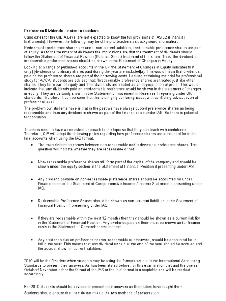 preference shares | Preferred Stock | Balance Sheet