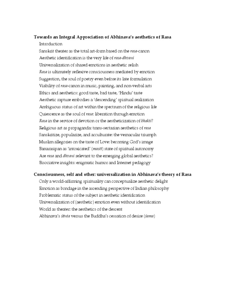 Towards An Integral Appreciation of Abhinava's Aesthetics of Rasa | PDF ...