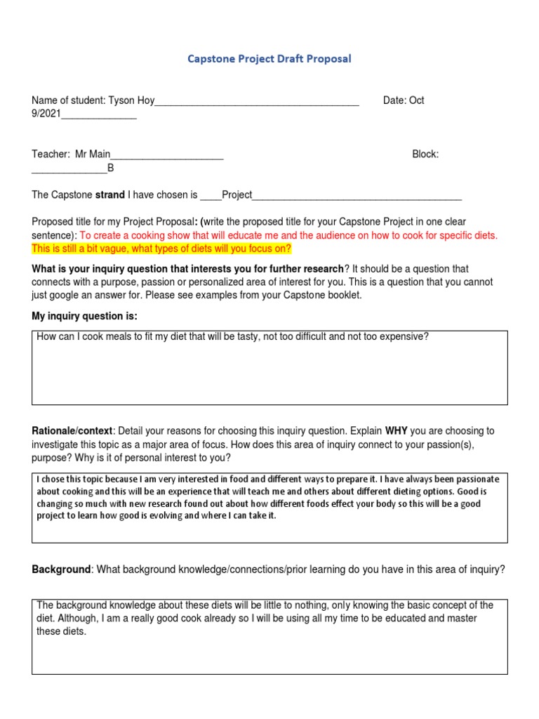 Student Cooking Show Proposal | PDF | Inquiry | Question