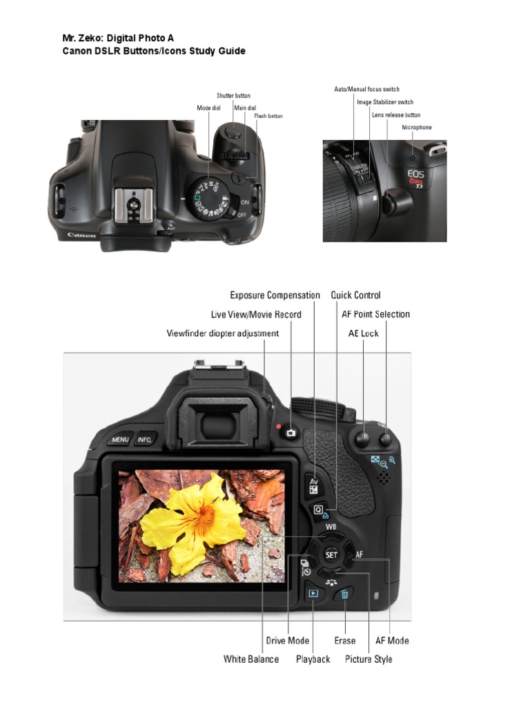 Canon DSLR Buttons Icons Study Guide 1 | PDF