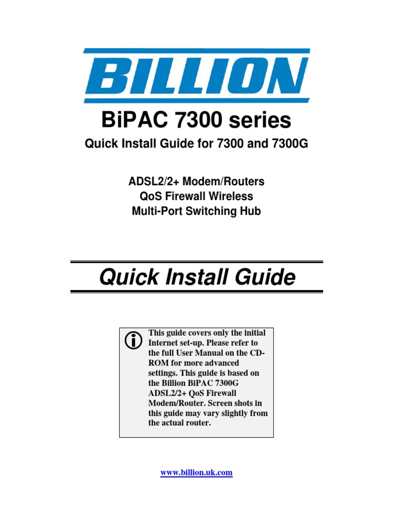 BiPAC 7300 Series Quick Install Guide | PDF | Router (Computing) | Internet