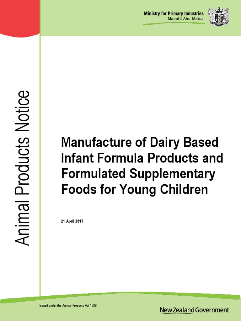 Animal Products Notice Requirements for the Manufacture of DairyBased