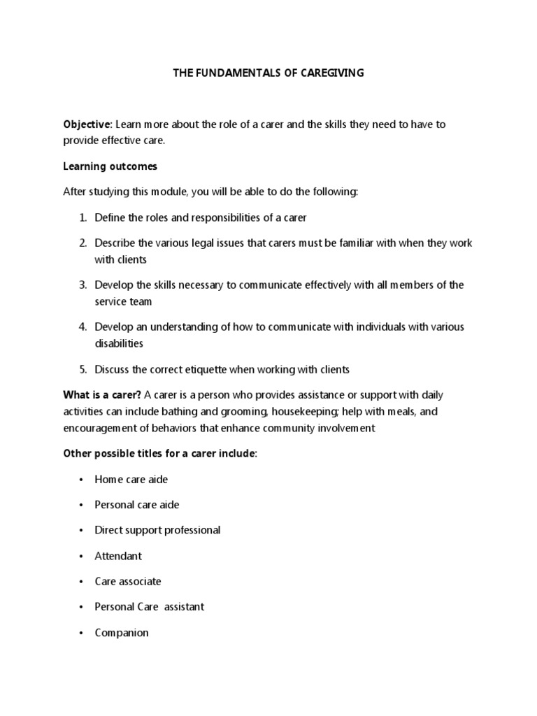 Fundamentals Of Caregiving Certificate