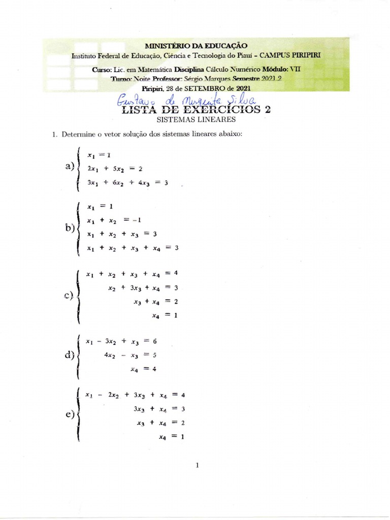 Lista 02 Calculo Numerico Pdf