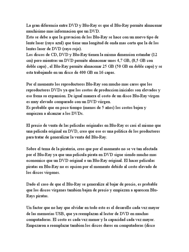 La Gran Diferencia Entre DVD y Blu PDF Blu Ray DVD