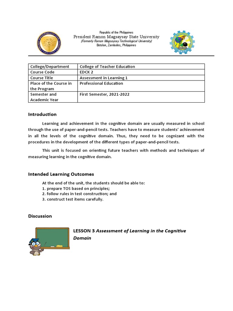 Cognitive Learning Assessment Techniques | PDF | Multiple Choice | Test ...