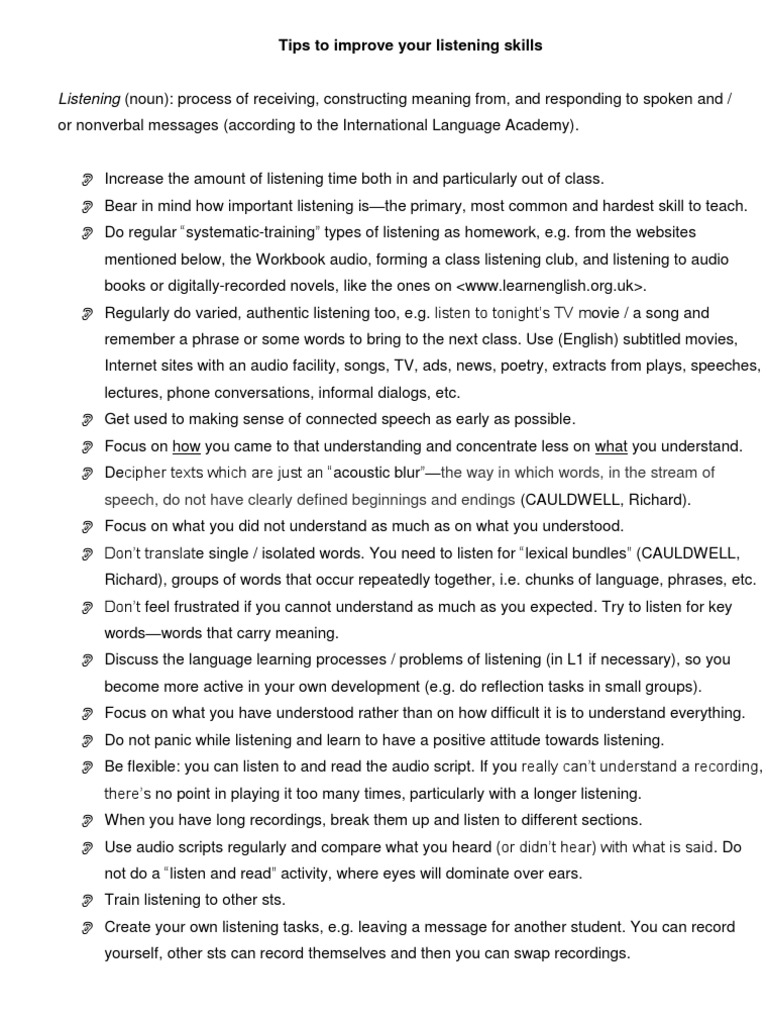 Listening Tips Final Version Pdf English Language Speech