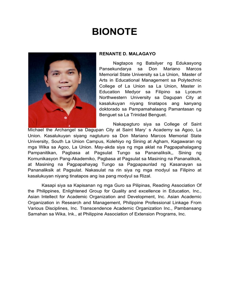 Halimbawa NG Bionote | PDF