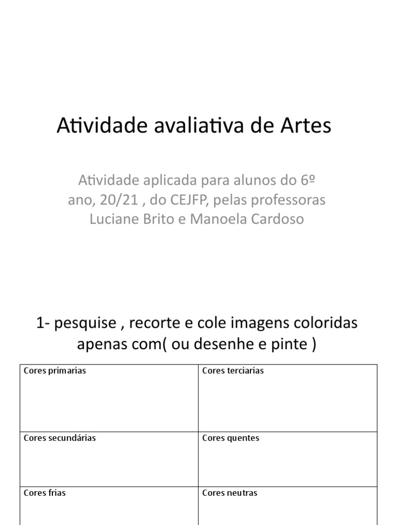 Atividade Avaliativa de Artes | PDF