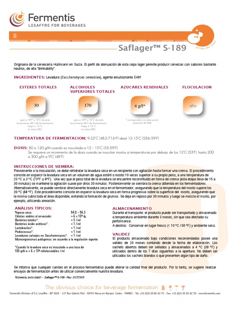 Saflager S-189-sp | PDF | Levadura | Cerveza