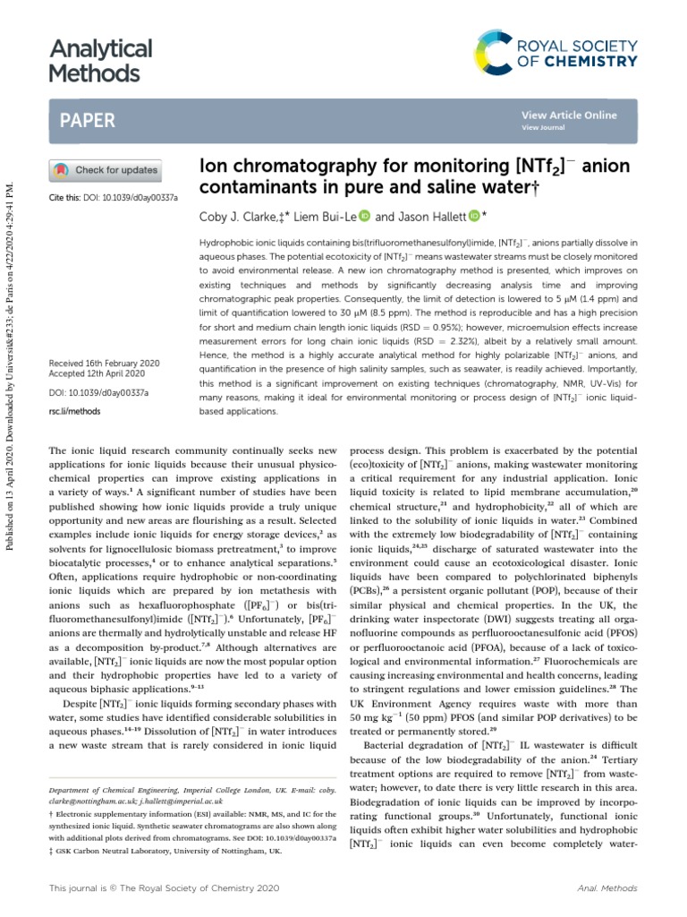 Analytical Methods Paper PDF Chromatography Elution