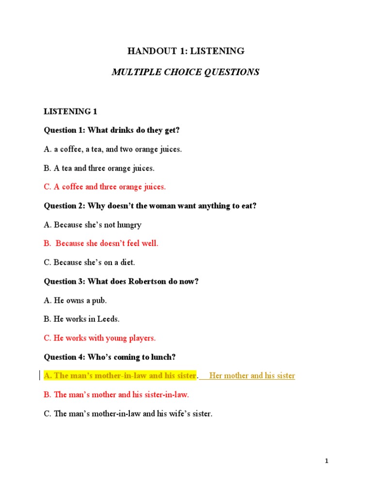 Listening Comprehension Quiz | PDF