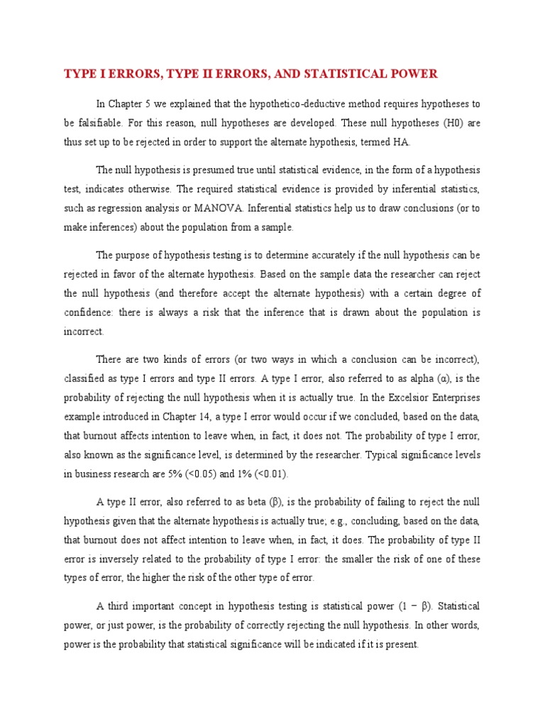 Type I Errors, Type Ii Errors, and Statistical Power | PDF | Type I And ...