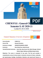 CHEM F111: General Chemistry Semester I: AY 2020-21: Lecture-01, 04-11-2020