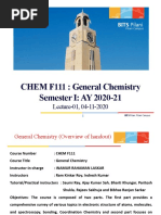 CHEM F111: General Chemistry Semester I: AY 2020-21: Lecture-01, 04-11-2020