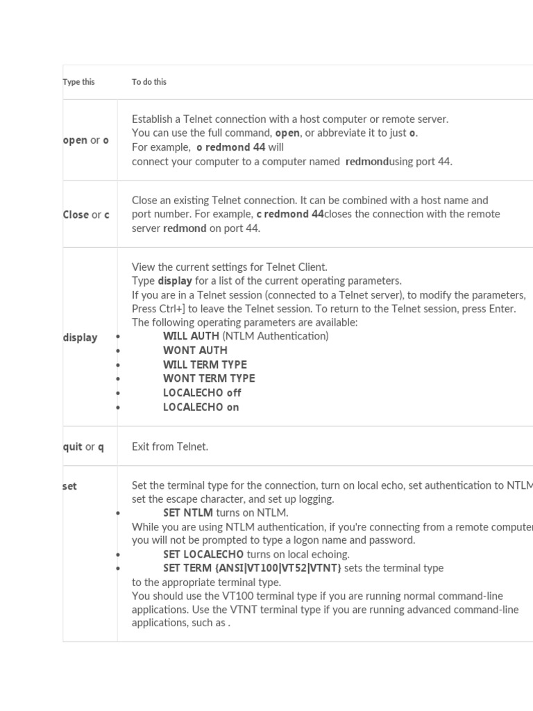 Telnet Commands Guide and Usage | PDF | Command Line Interface ...
