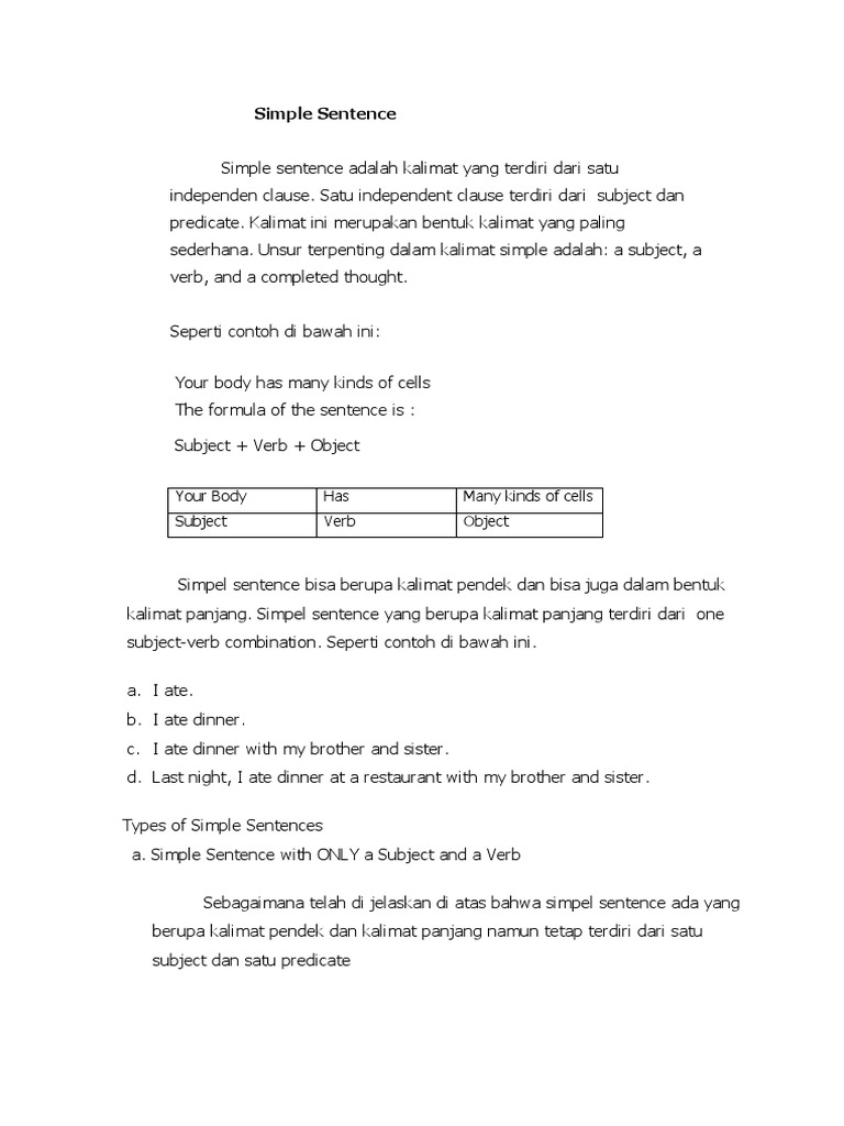Pengertian dan Contoh Simple Sentence | PDF | Seni & Disiplin Bahasa