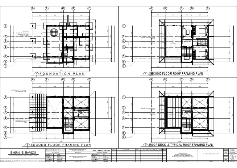 Foundation Plan Second Floor Roof Framing Plan: A B C D E A B C D E | PDF