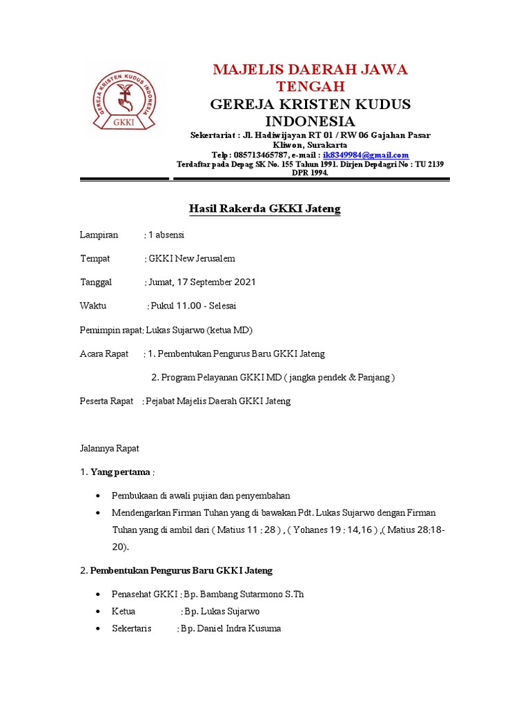 Rakerda GKKI Jateng 2021: Pembentukan Pengurus | PDF