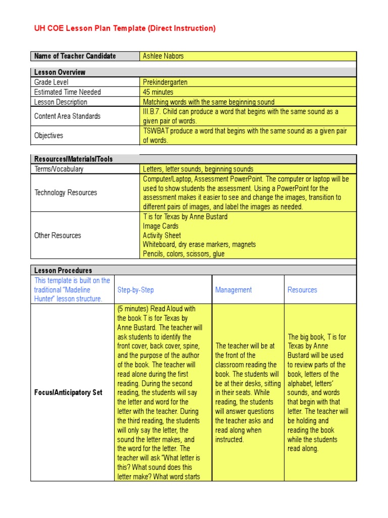 Beginning Sounds Lesson Plan | PDF | Educational Assessment | Lesson Plan